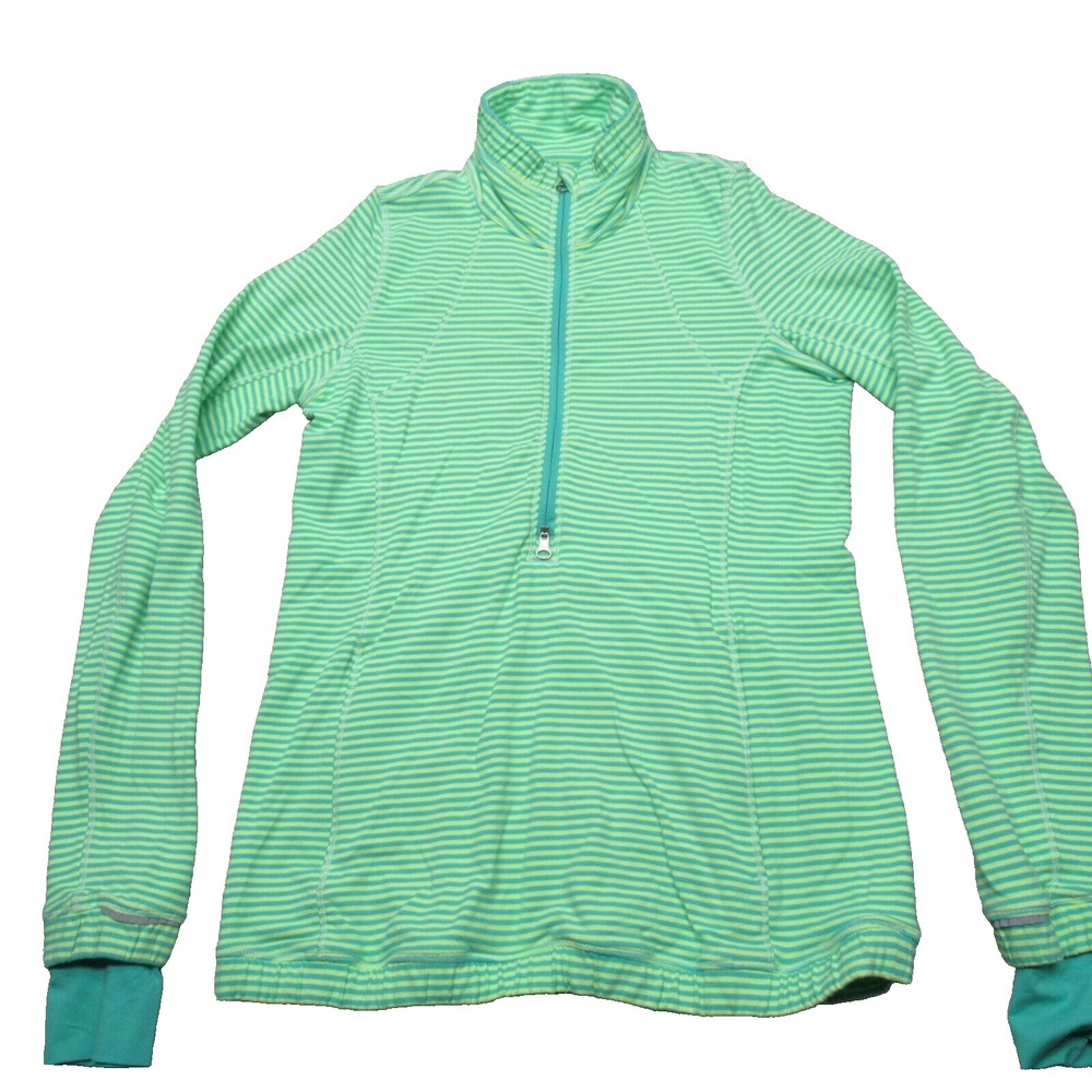 Lululemon Shirt Women 2 Green Striped Thumbhole Forthright 1/2 Dual Zip Pullover